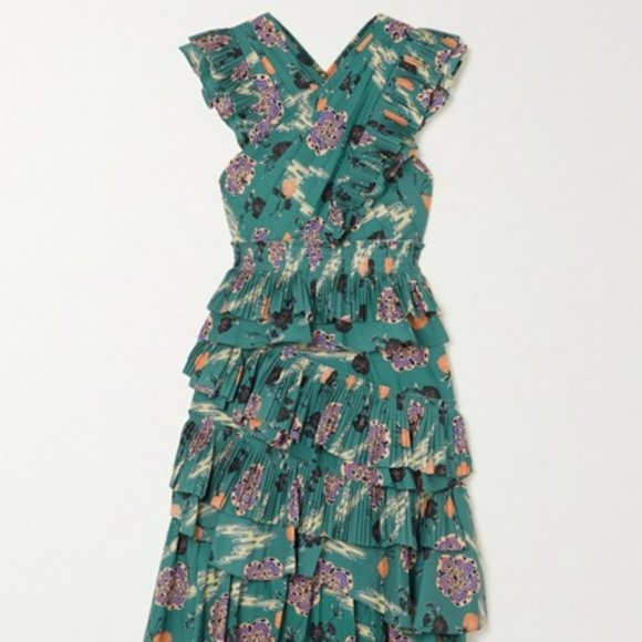 NWT Ulla Johnson Aurore Tiered Ruffle Crisscross Dress Sz 6 - River Blossom
